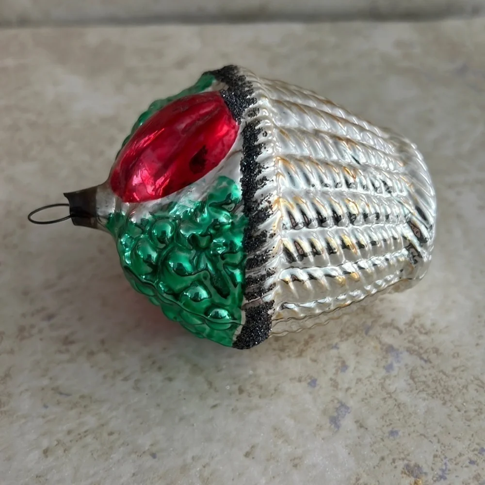 Old Vintage Christmas Ornament Mica Fruit Basket